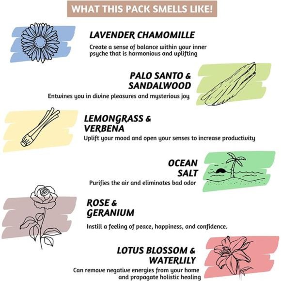 Incense Sticks - Pack of 6 Insenses - 120 Sticks, Lavender Chamomile, Palo Santo - Picture 4 of 6